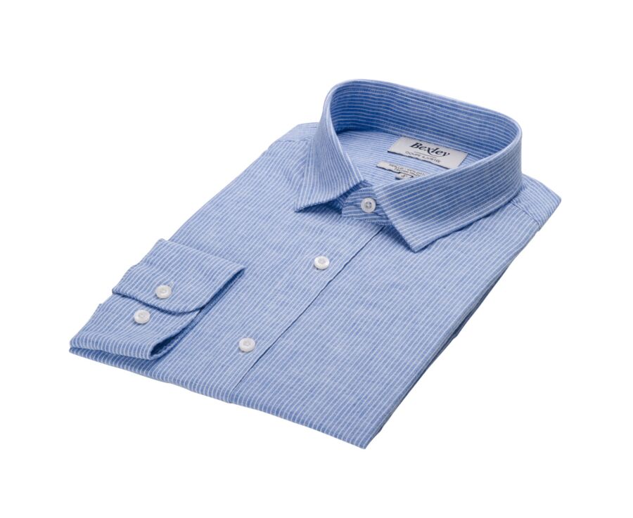 Camisa de algodón y lino Azul y Borde blanco - EDIBERT