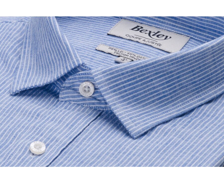Camisa de algodón y lino Azul y Borde blanco - EDIBERT