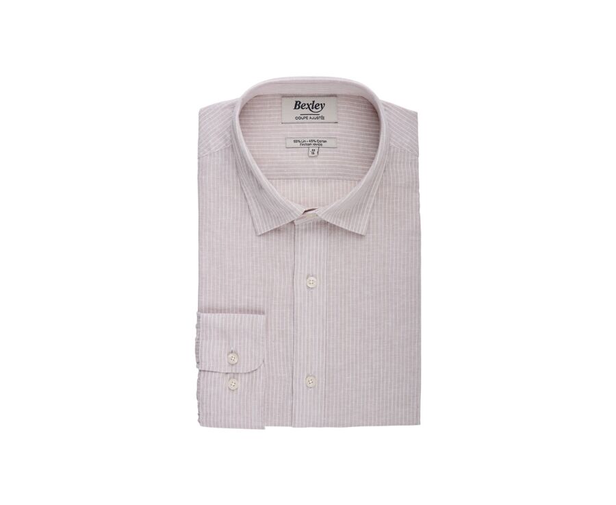 Camisa de algodón y lino Beis y Borde blanco - EDIBERT