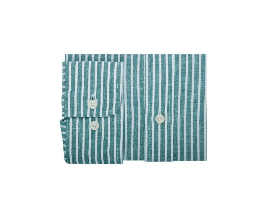 Camisa de algodón y lino Chambray Vert y blanco - EDIBERT