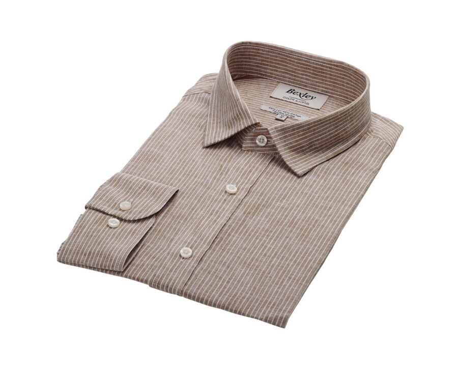 Camisa de algodón/lino Chambray camel con ribete blanco - EDIBERT