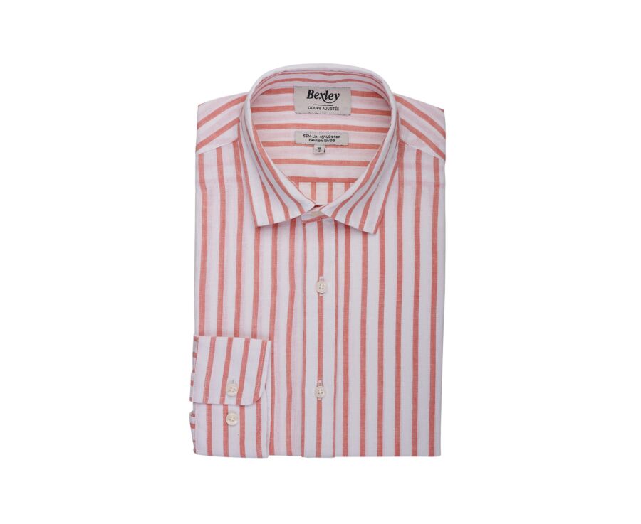 Camisa de algodón/lino Chambray Blanco y Naranja - EDIBERT