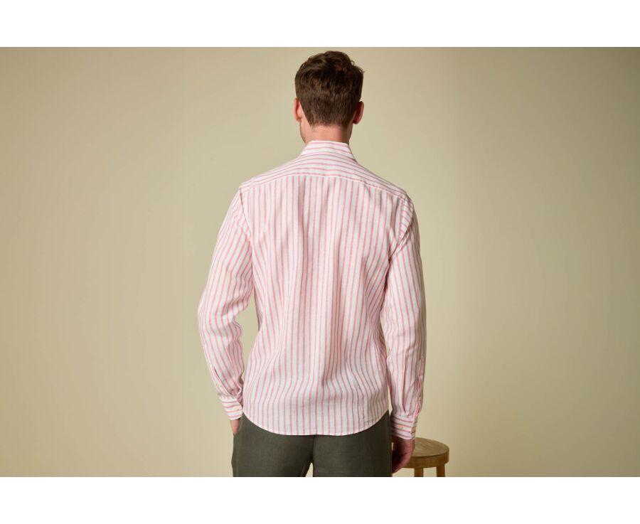 Camisa de algodón/lino Chambray Blanco y Naranja - EDIBERT