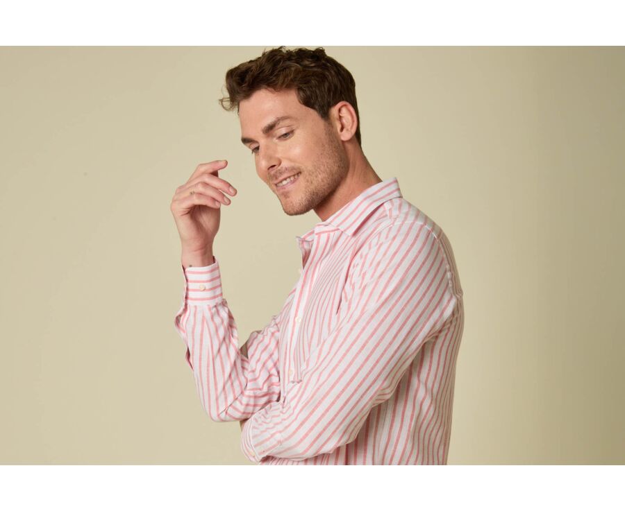 Camisa de algodón/lino Chambray Blanco y Naranja - EDIBERT