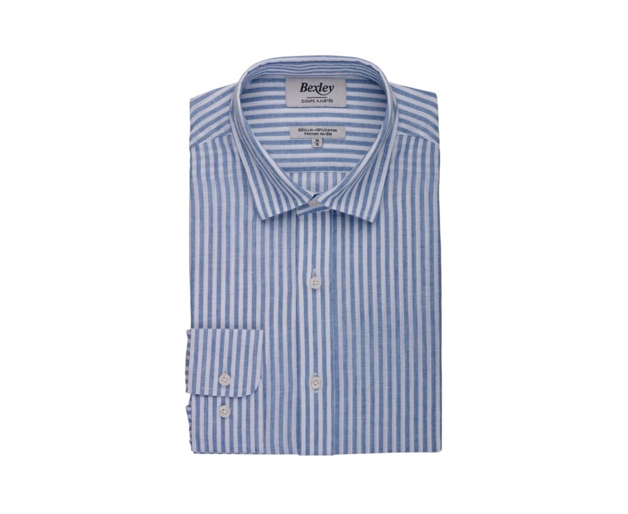 Camisa de algodón/lino Chambray Blanco y Azul Grisáceo - EDIBERT