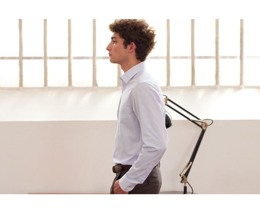 Camisa blanca con rayas Azul Claro - GEOFFROY