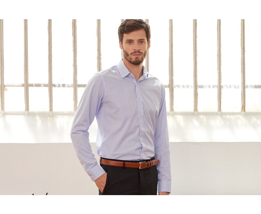 Camisa blanca con rayas azules - GEOFFROY