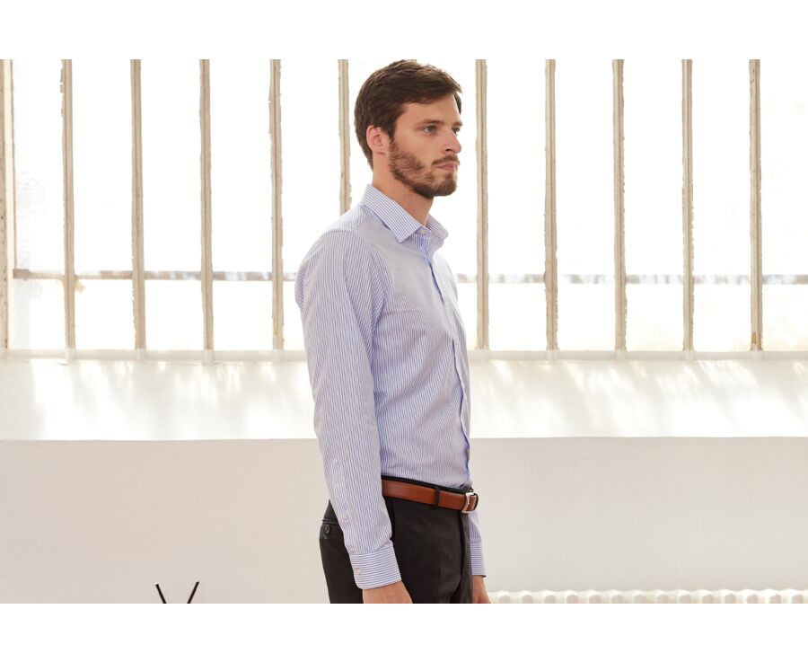 Camisa blanca con rayas azules - GEOFFROY
