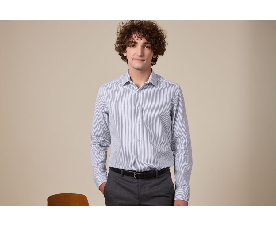 Camisa blanca con rayas Verde oscuros - GEOFFROY