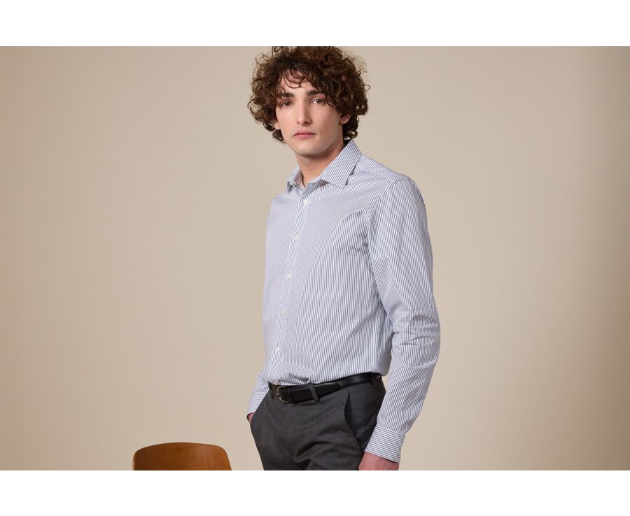 Camisa blanca con rayas Verde oscuros - GEOFFROY