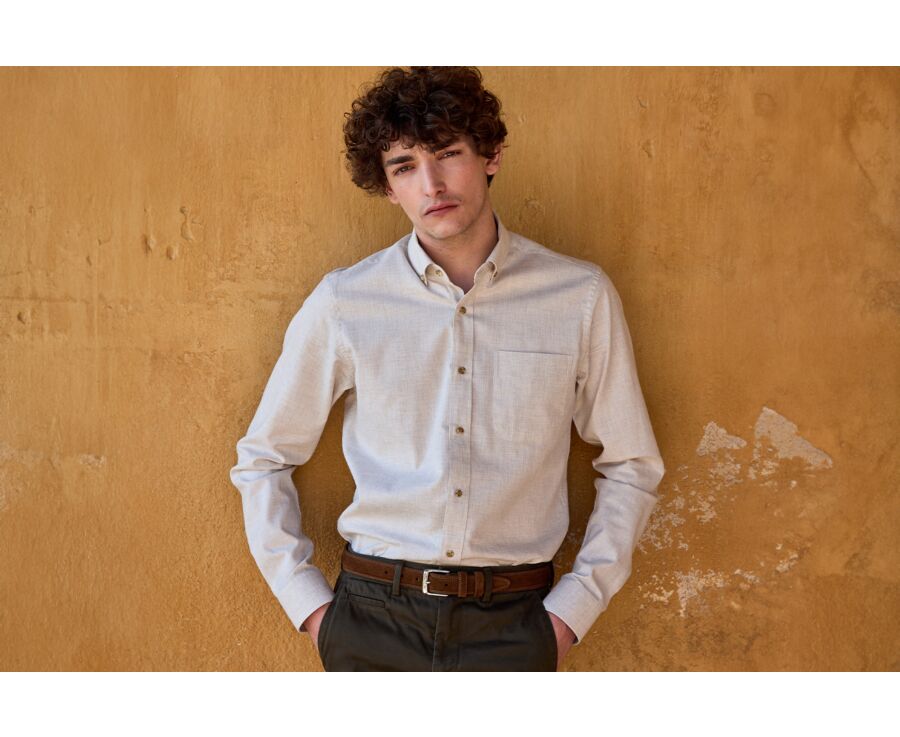Camisa de hombre en Franela Crudo - Bolsillo en el pecho - ALEXANDER