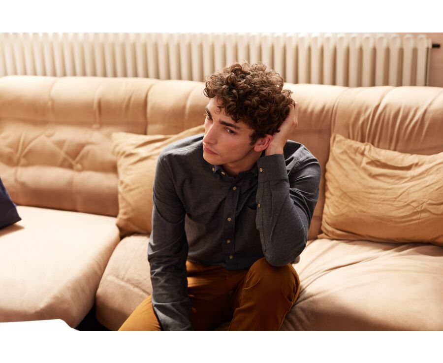 Camisa de franela Antracita Moteado - Bolsillo en el pecho - ALEXANDER