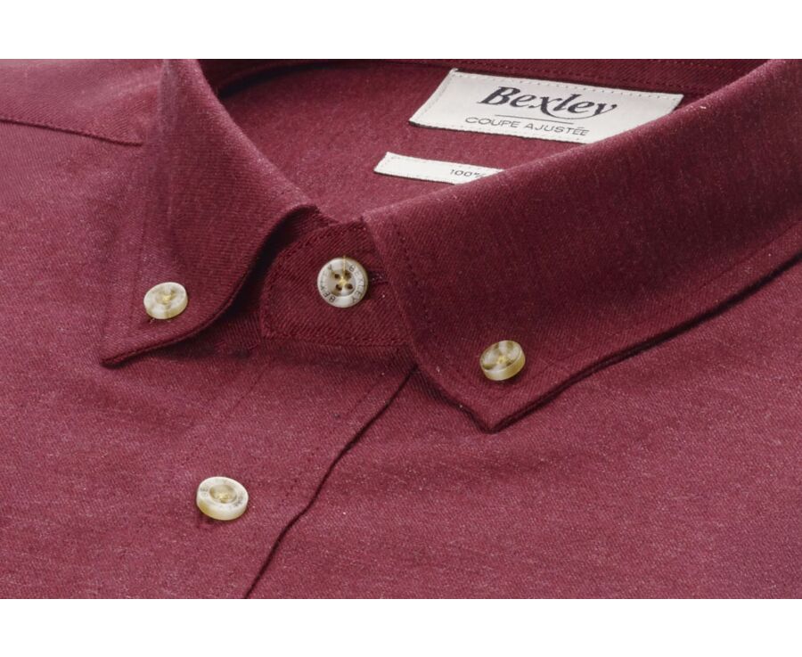 Camisa de franela Burdeos Rojo - Bolsillo en el pecho - ALEXANDER