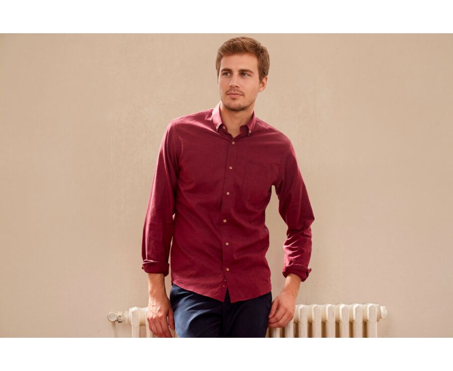 Camisa de franela Burdeos Rojo - Bolsillo en el pecho - ALEXANDER
