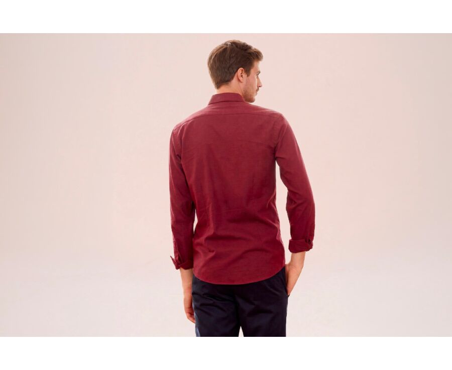 Camisa de franela Burdeos Rojo - Bolsillo en el pecho - ALEXANDER