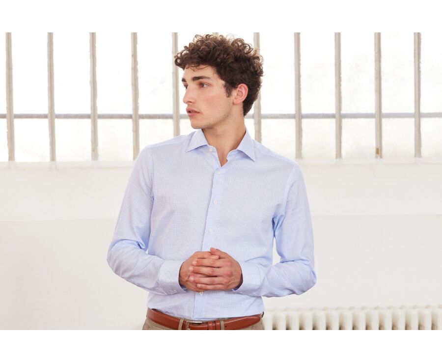 Camisa blanca con pequeños cuadros azules - SALVATORE