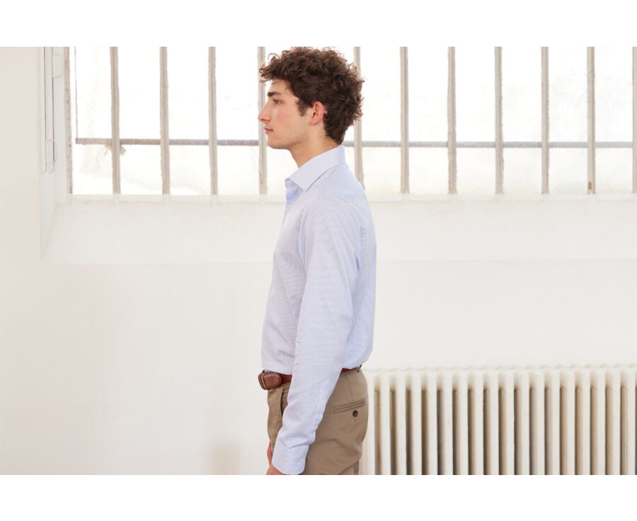 Camisa blanca con pequeños cuadros azules - SALVATORE