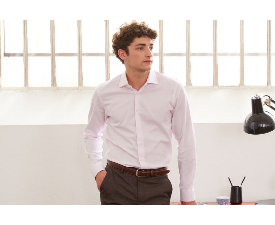 Camisa Oxford Rosa claro y Blanco - Cuello italiano - ERNESTO