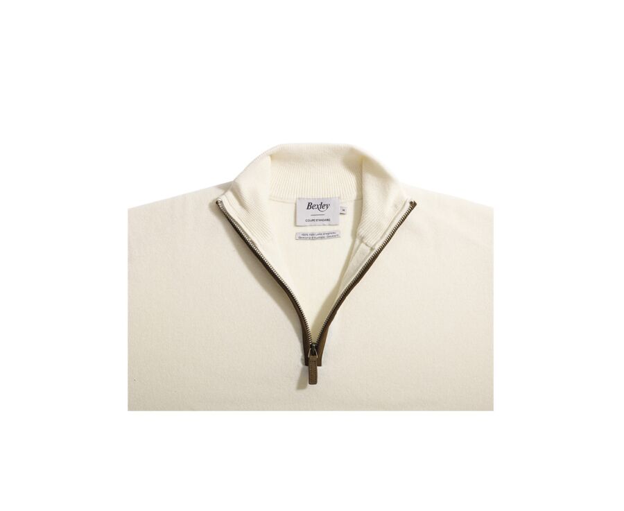 Jersey de lana para hombre con cuello cremallera Crudo - KEITHY