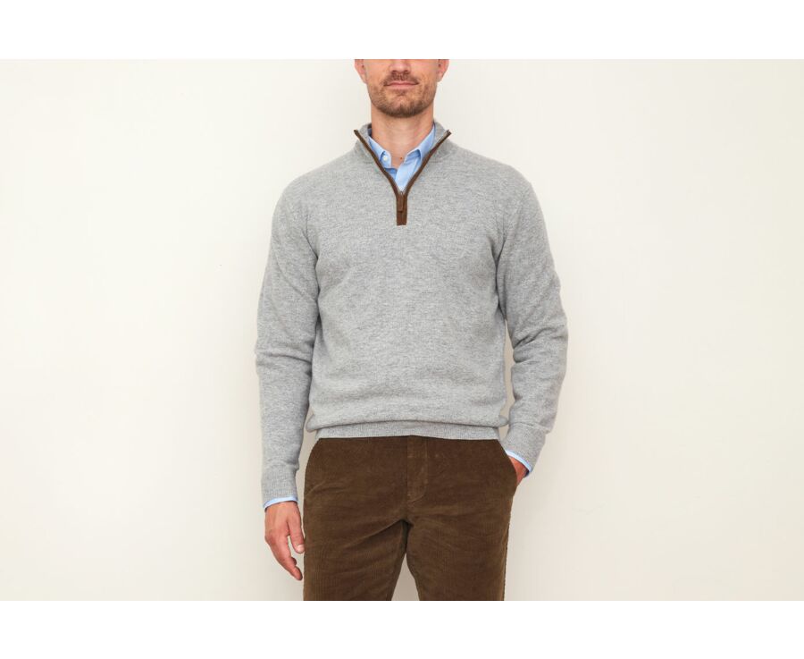 Jersey de lana para hombre con cuello cremallera Gris moteado - KEITHY