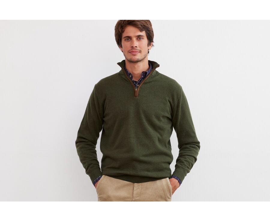 Jersey de lana para hombre con cuello cremallera Verde - KEITHY