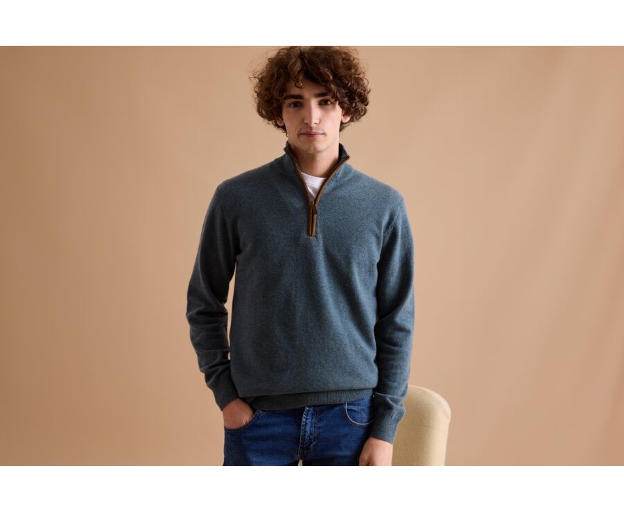 Jersey de lana para hombre con cuello cremallera Verde Moteado - KEITHY