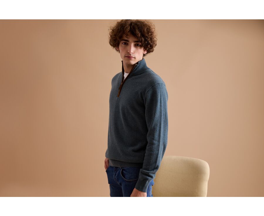 Jersey de lana para hombre con cuello cremallera Verde Moteado - KEITHY