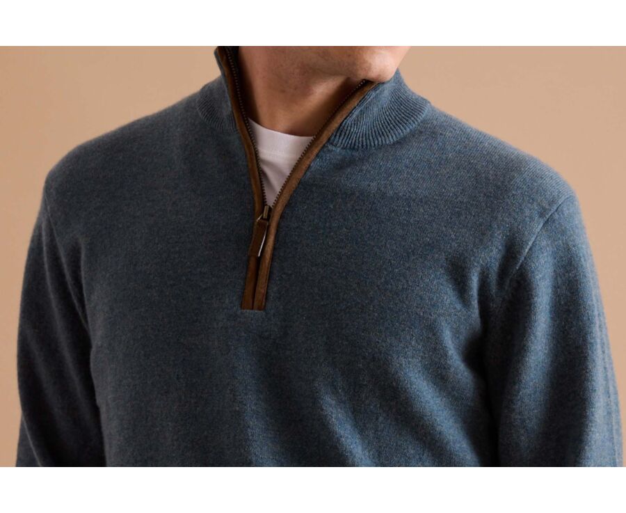 Jersey de lana para hombre con cuello cremallera Verde Moteado - KEITHY