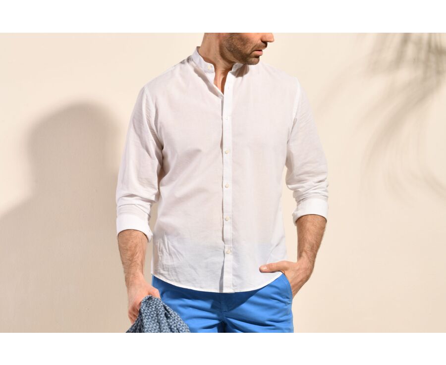 Camisa lisa de lino de algodón blanco - ELIBERT