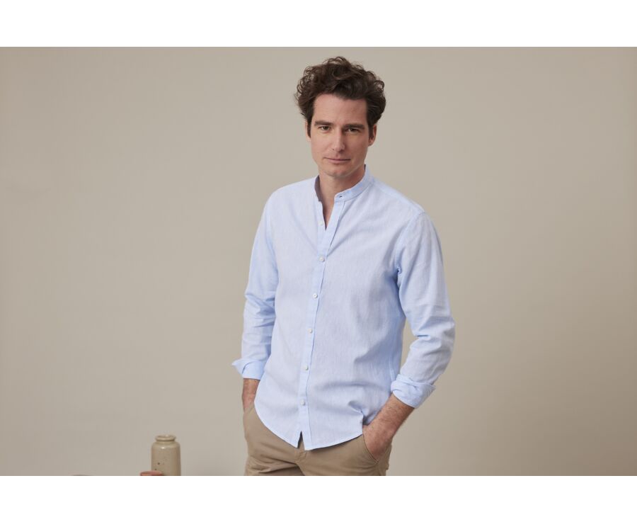 Camisa lisa de lino de algodón Chambray Azul claro - ELIBERT