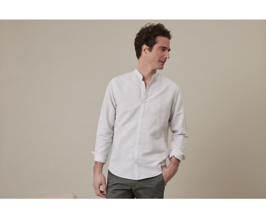 Camisa lisa de lino de algodón Verdetila y Blanco - ELIBERT