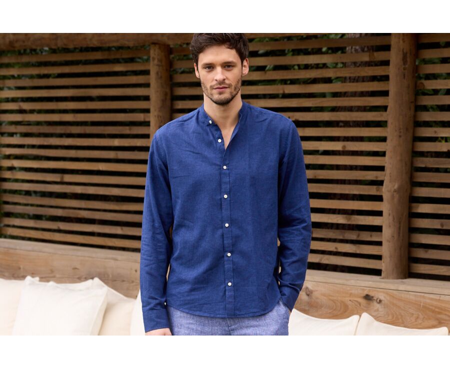 Camisa lisa de lino de algodón Chambray Indigo - ELIBERT