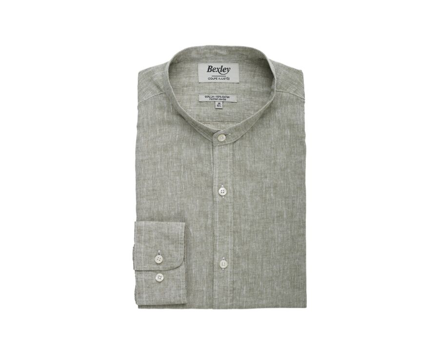 Camisa lisa de lino de algodón Chambray Verde Caqui - ELIBERT