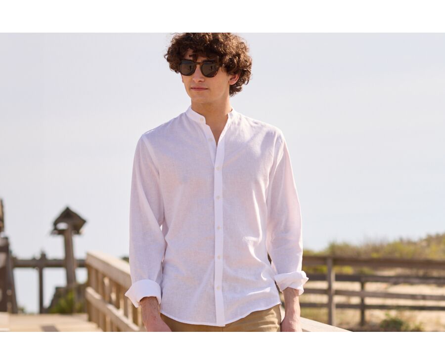 Camisa lisa de lino de algodón Chambray Blanco - ELIBERT