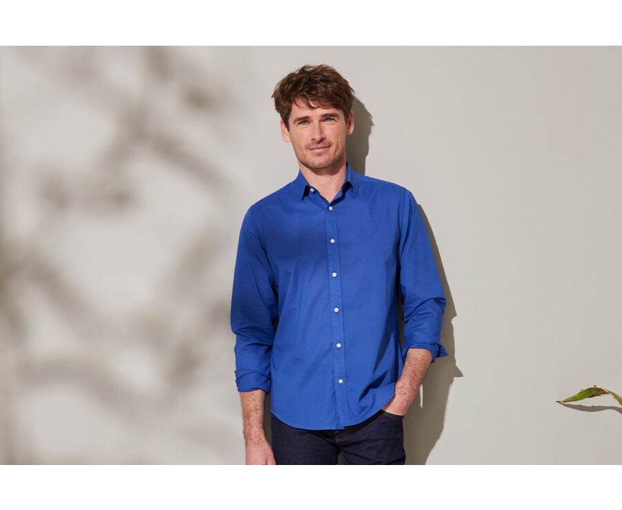 Camisa lisa de lino de algodón Azul - SILBERT