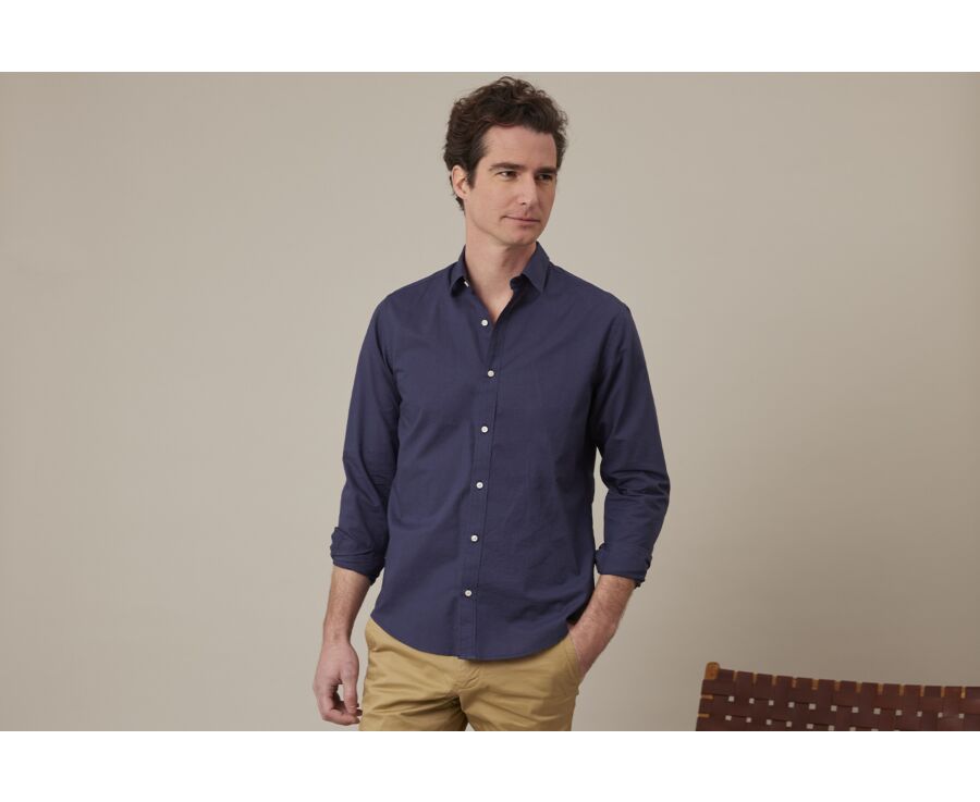Camisa lisa de lino de algodón Marino - SILBERT