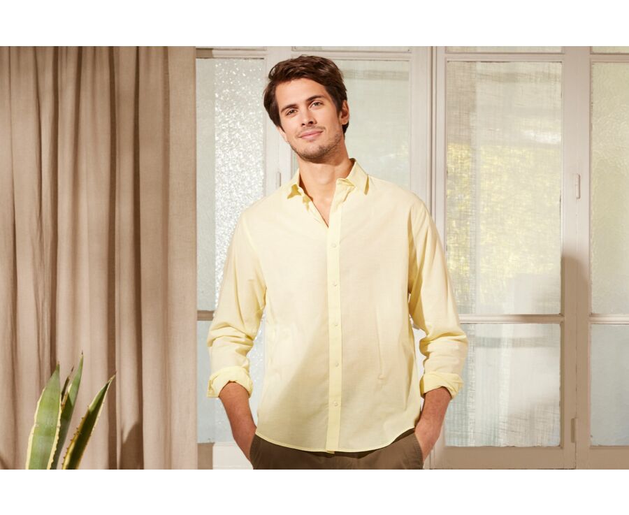 Camisa lisa de lino algodón Amarillo pálido - SILBERT