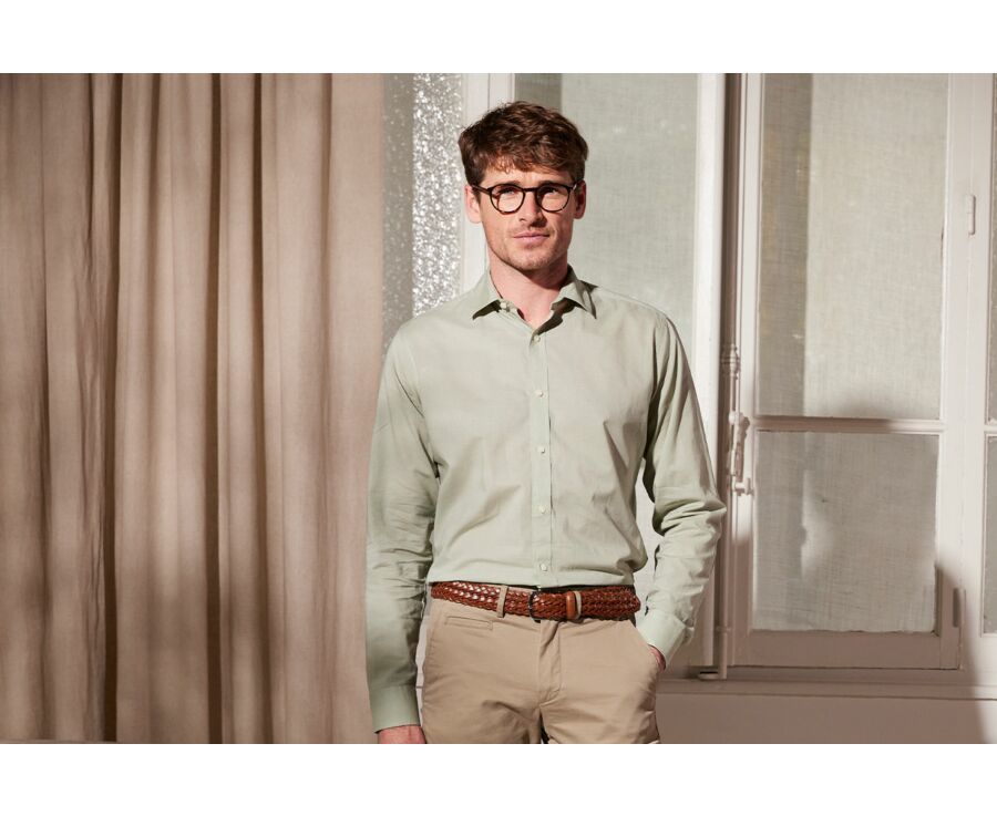 Camisa lisa de lino algodón Verde tila - SILBERT