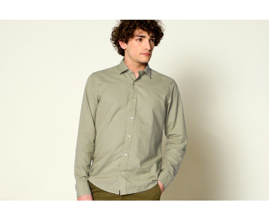 Camisa lisa de lino algodón Verde tila - SILBERT