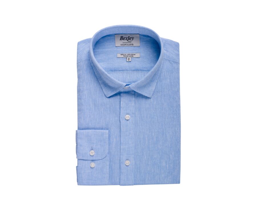 Camisa lisa de lino de algodón Chambray Azul - SILBERT