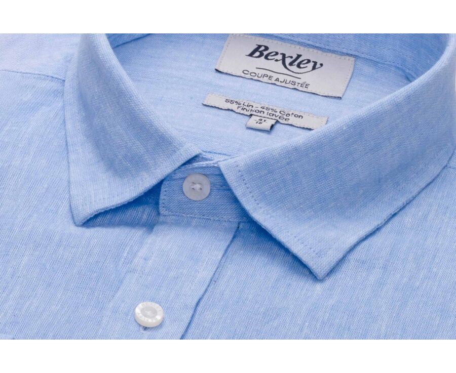 Camisa lisa de lino de algodón Chambray Azul - SILBERT