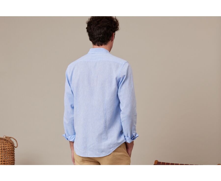 Camisa lisa de lino de algodón Chambray Azul - SILBERT