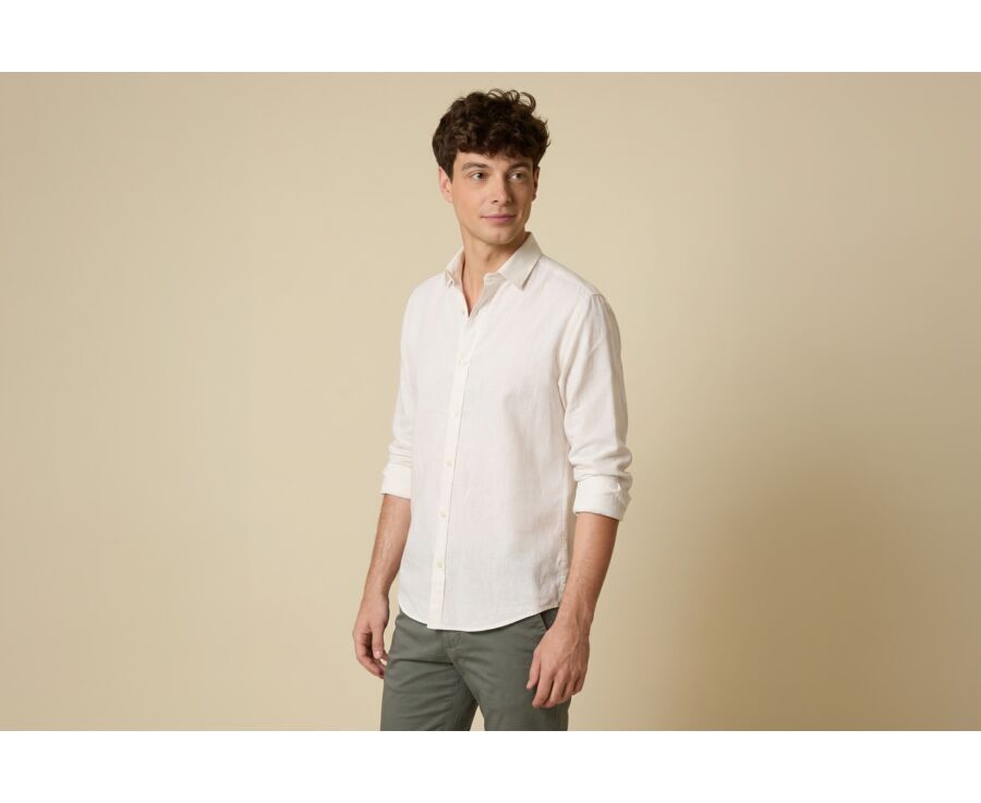 Camisa lisa de lino de algodón Chambray Crudo - SILBERT