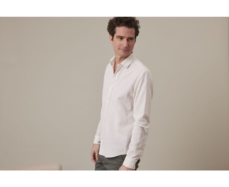 Camisa lisa de lino de algodón Chambray Crudo - SILBERT