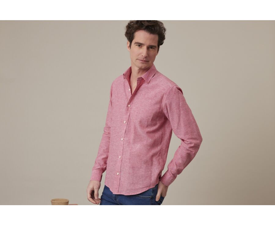 Camisa lisa de lino de algodón Chambray Rojo - SILBERT