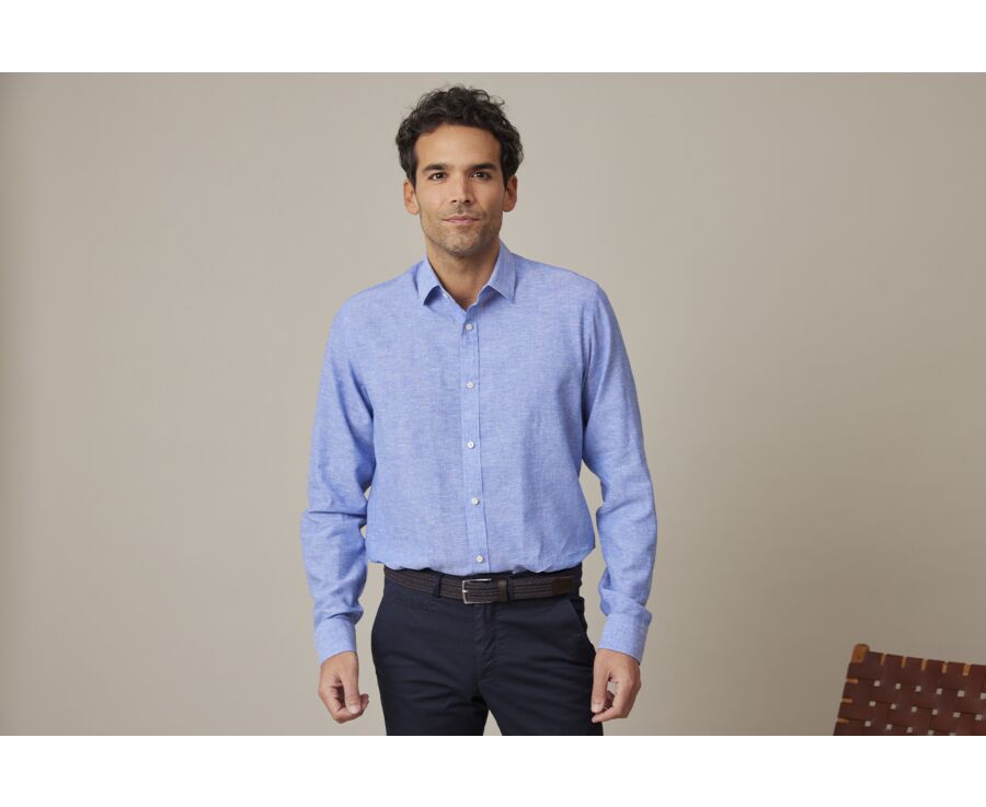 Camisa lisa de lino de algodón Chambray Azul & Océano - SILBERT