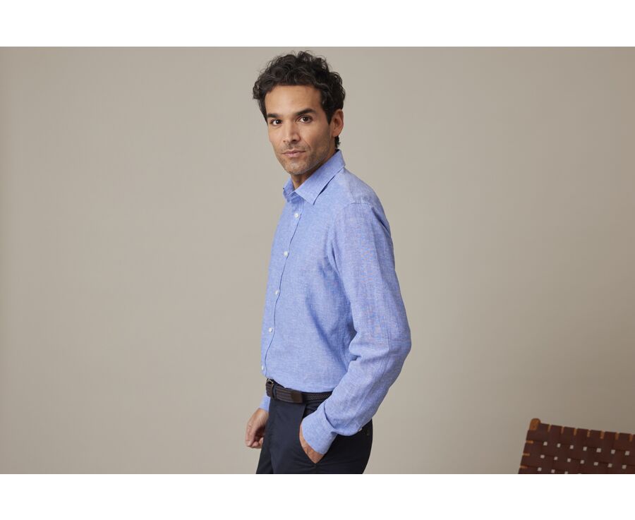 Camisa lisa de lino de algodón Chambray Azul & Océano - SILBERT