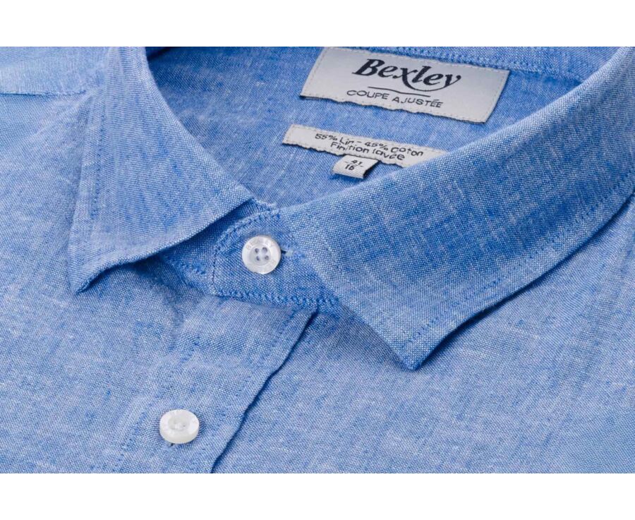 Camisa lisa de lino de algodón Chambray Azul & Océano - SILBERT