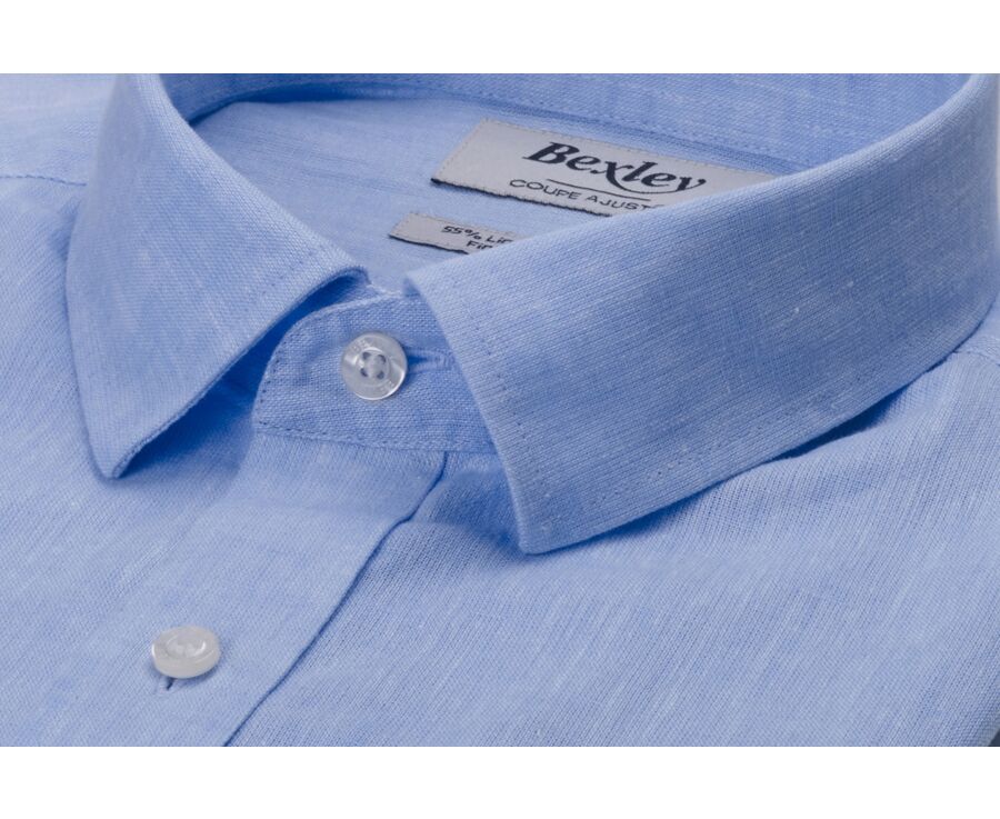 Camisa de algodón y lino Chambray Azul Claro - Cuello Francés - SILBERT