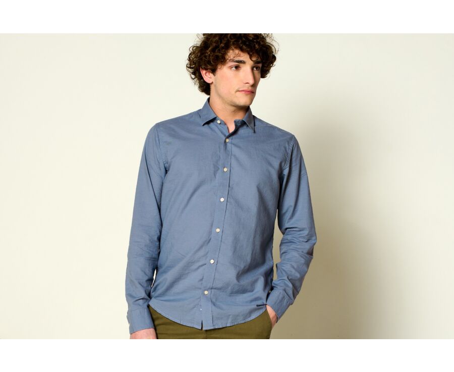 Camisa lisa de lino de algodón Azul Tormenta - SILBERT